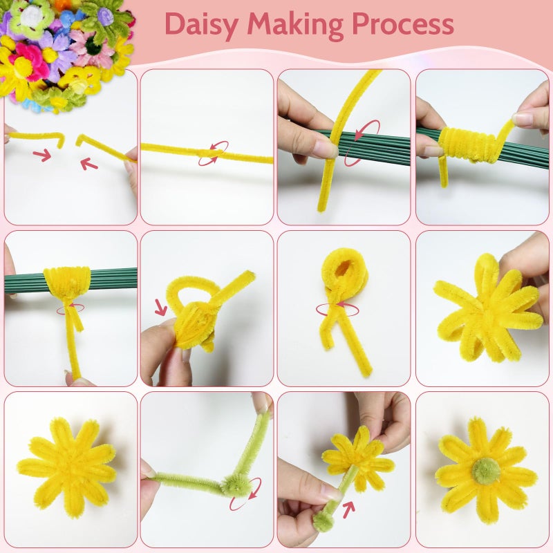 beanicus 500 PCS Pipe Cleaners Craft, Pipe Cleaners Flowers Kit with Handle, 20 Colors Chenille Stems with Instruction, Art and Craft Supplies, Colored Pipecleaners Bulk - Image 3