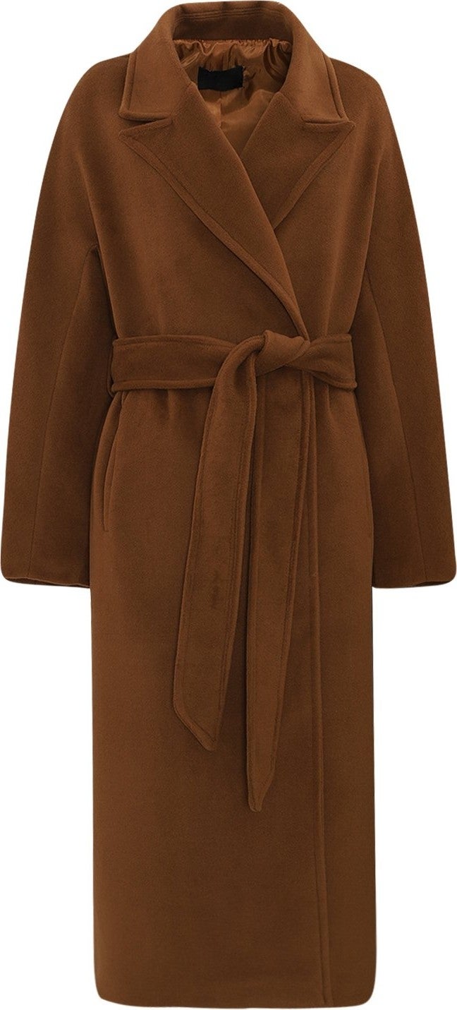 Açelya Okcu AÇELYAOKCU Premium Lapel Fleet Pocket Tied Maxi Women's Wool Coat  - Image 1