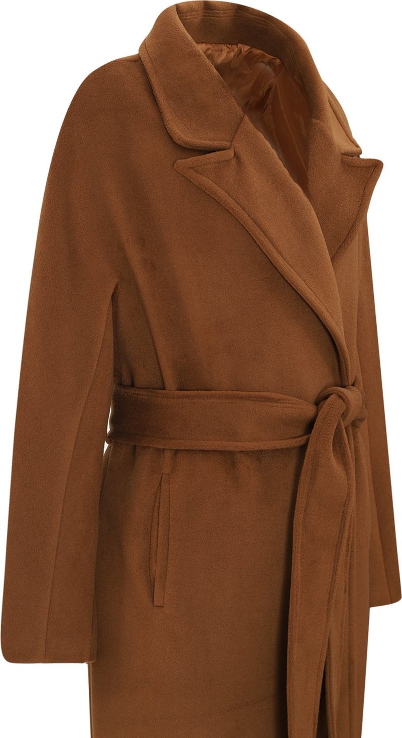 Açelya Okcu AÇELYAOKCU Premium Lapel Fleet Pocket Tied Maxi Women's Wool Coat  - Image 2