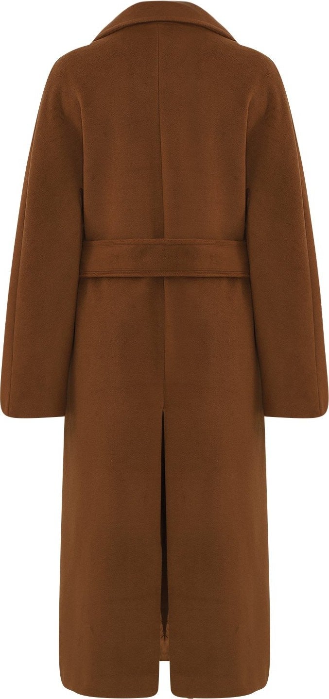 Açelya Okcu AÇELYAOKCU Premium Lapel Fleet Pocket Tied Maxi Women's Wool Coat  - Image 4