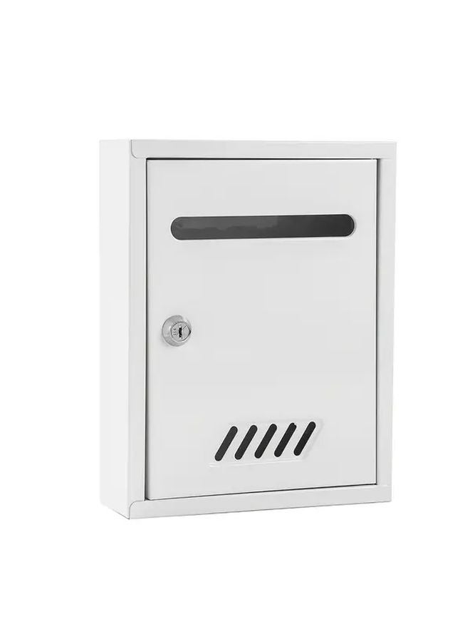 صندوق بريد خارجي آمن أبيض مع قفل ومفتاحين، مثبت على الحائط، مقاوم للماء، صندوق اقتراحات معدني - Image 1