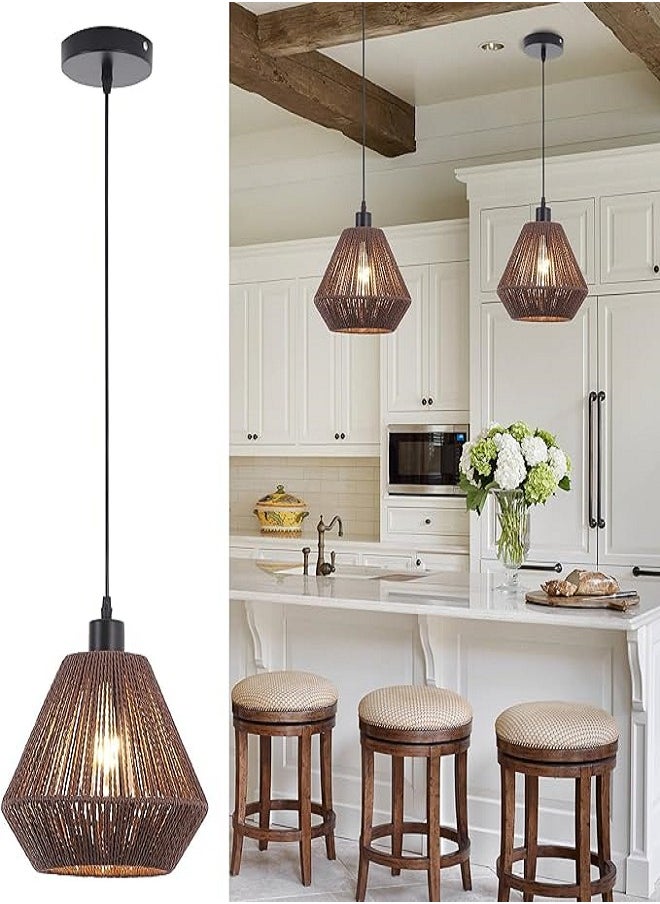 Generic - Woven Pendant Lights,Rustic Rattan Hanging Lamp Adjustable Handwoven Basket Shade,Boho Pendant Light Fixtures for Kitchen Island,Dining Room,Bedroom,Farmhouse Bar,Foyer Hallway - Image 1