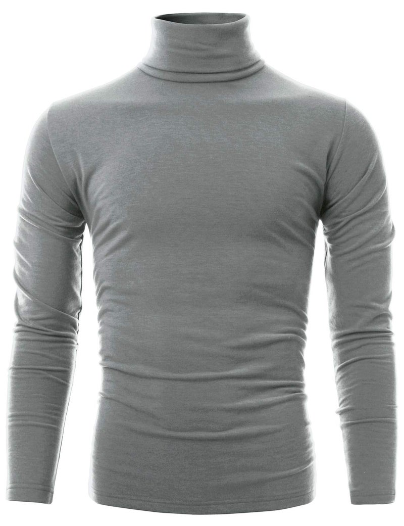 Ohoo Men's Fleece Turtleneck Sweater Slim Fit Lightweight Pullover / DCT001-GREY-XL - Image 2