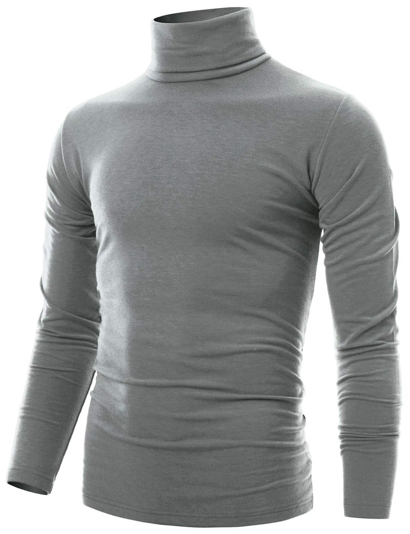 Ohoo Men's Fleece Turtleneck Sweater Slim Fit Lightweight Pullover / DCT001-GREY-XL - Image 1