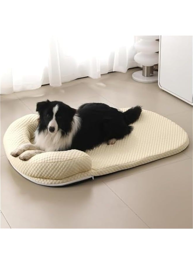 بيوينتي سرير كلاب كبير من مادة رائعة من زالوف، بساط جيد التهوية للطقس الحار، مناسب للكلاب المتوسطة والكبيرة، يأتي مع قاعدة مضادة للانزلاق ومقاومة للماء، قابل للغسل في الغسالة (بيج، 100 × 75 سم) - Image 1