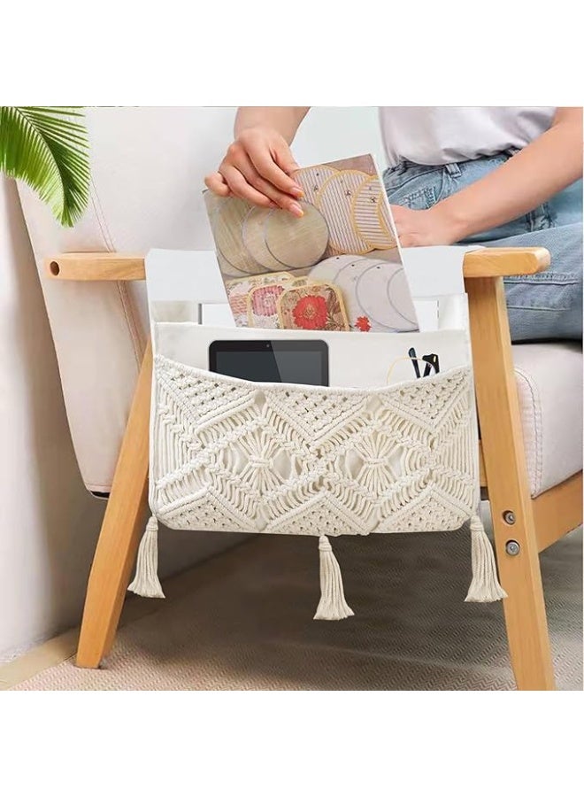 انتيكيانو منظم تعليق مكرمية يدوية للسرير أو الأريكة بتصميم هندسي مع شرابات زخرفية لتخزين المجلات والريموت والكتب – 79.76 سم - Image 5