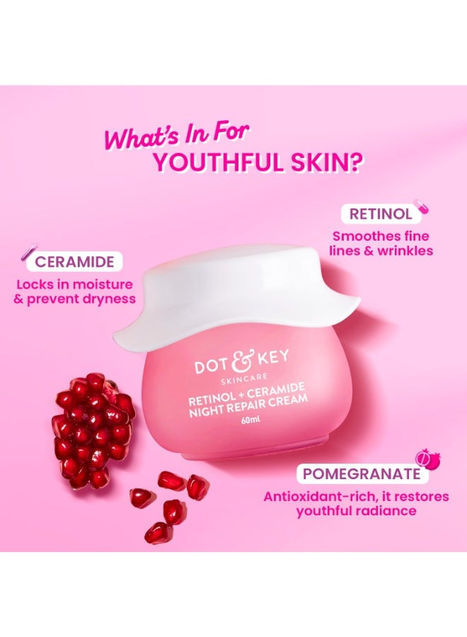 Dot & Key Night Reset Retinol + Ceramide Night Cream | Anti Aging Cream For Women & Men | Reduces Fine Lines & Wrinkles | Oil Free & Non Sticky Moisturizer | For Glowing Youthful Skin | For All Skin Types | 60ml - Image 3