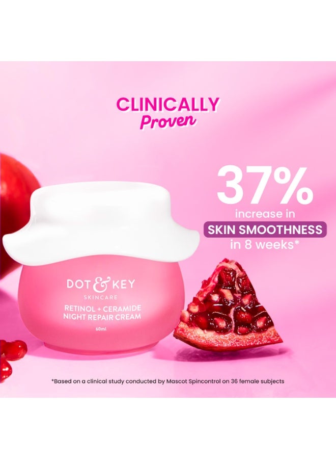 Dot & Key Night Reset Retinol + Ceramide Night Cream | Anti Aging Cream For Women & Men | Reduces Fine Lines & Wrinkles | Oil Free & Non Sticky Moisturizer | For Glowing Youthful Skin | For All Skin Types | 60ml - Image 5