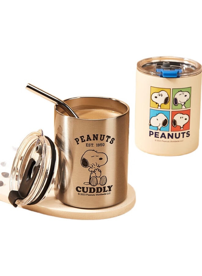 Snoopy 304 Stainless Steel Coffee Mug For Men And Women, Office Water Cup, Insulated Hot And Cold Cup With Straw, Drinking Cup, White - Image 3