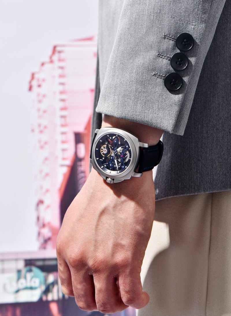 PAGANI DESIGN Men's Automatic Mechanical Watches, PU Leather Strap, Synthetic Sapphire Glass Watch Window, 40MM Stainless Steel Dial, Silver-Black Hollow Dial, PD YS017  - Image 2
