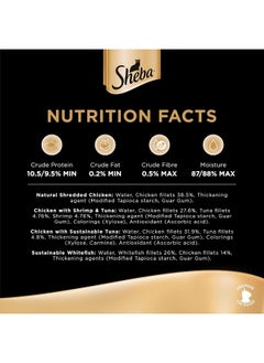 Sheba Sheba Cat Food Flavor Selection Filets, Mix of 4 Domes of Natural Shredded Chicken, Chicken with Shrimp & Tuna, Chicken with Sustainable Tuna & Sustainable White Fish, Premium Wet Food, Pack of 16x60g  - Image 4