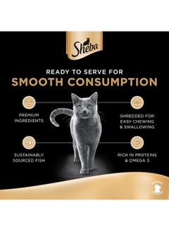 Sheba Sheba Cat Food Flavor Selection Filets, Mix of 4 Domes of Natural Shredded Chicken, Chicken with Shrimp & Tuna, Chicken with Sustainable Tuna & Sustainable White Fish, Premium Wet Food, Pack of 16x60g  - Image 3