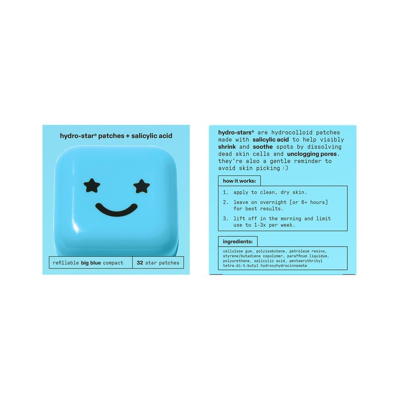 Starface World لصقات علاج البثور Starface Hydro-Star + Salicylic Acid وBig Blue Compact، تساعد على تقليص وتلطيف البقع العميقة، على شكل نجمة لطيفة، نباتية، 32 قطعة - Image 2