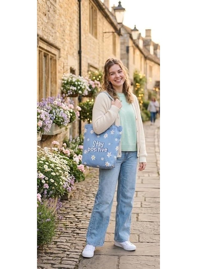 Medium STAY POSITIVE Beach Tote Bag – Light Blue – 45 × 40 cm - Image 2
