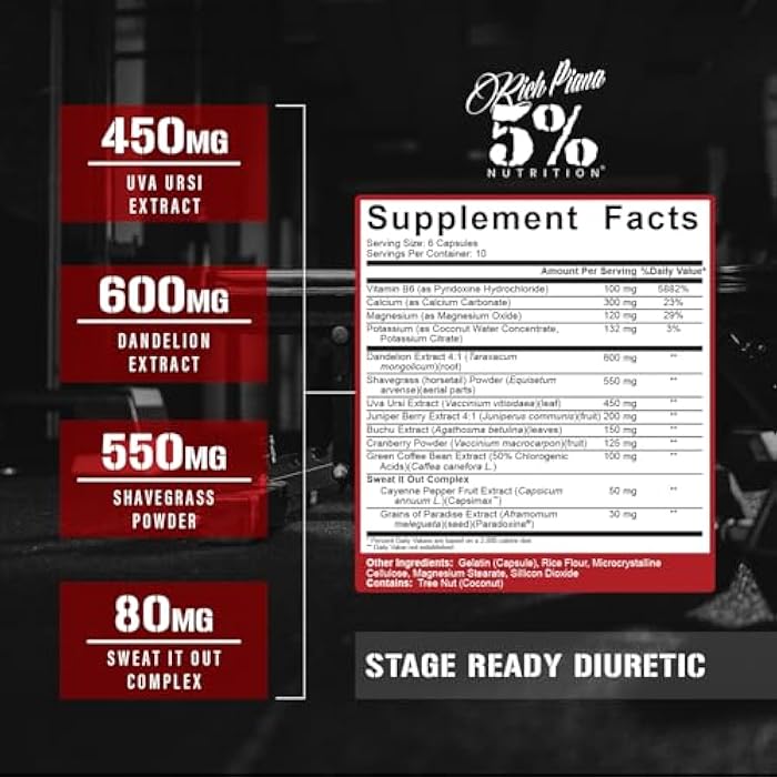 5% Nutrition Stage Ready Diuretic | Extra Strength Competition Diuretic | Fast Acting Weight Cut, Water Retention & Bloat Relief | Natural Formula w/Dandelion Root, Shavegrass, Uva Ursi (60 Pills) - Image 3