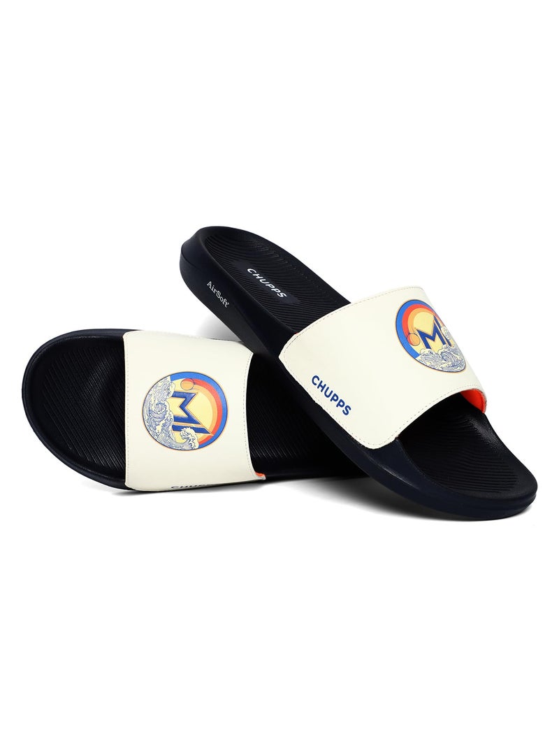 CHUPPS X Mi Surge White & Navy Drift Orthopedic Slippers | Soft Footpharma Footbed | Breathable Ventilation Holes | Lightweight Flip Flops | Anti-Skid Chappals for Everyday For Mens - Image 1