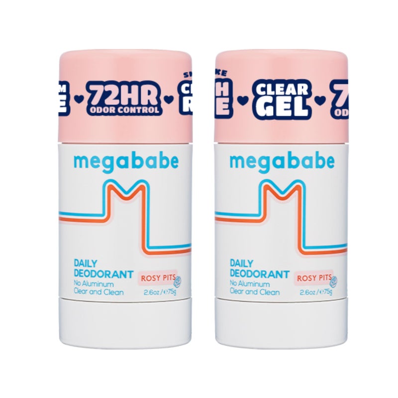 Megababe ميغابيبي مزيل العرق اليومي - تحت الإبط الوردي | حماية من الروائح لمدة 72 ساعة | خالي من الألمنيوم، شفاف ونظيف | 2.6 أونصة - عبوتين - Image 1