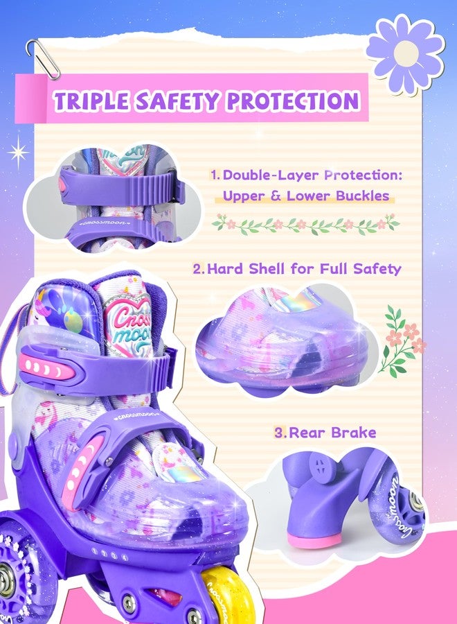 crossmoon Unicorn Toddler Roller Skates, 4 Adjustable Sizes, Fun Light-Up Wheels, Safety Three-Point Type, Breathable Upper, Beginner Roller Skates for Kids, Boys & Girls (Lavender Dream, XS-Small(8C-10.5C US)) - Image 3