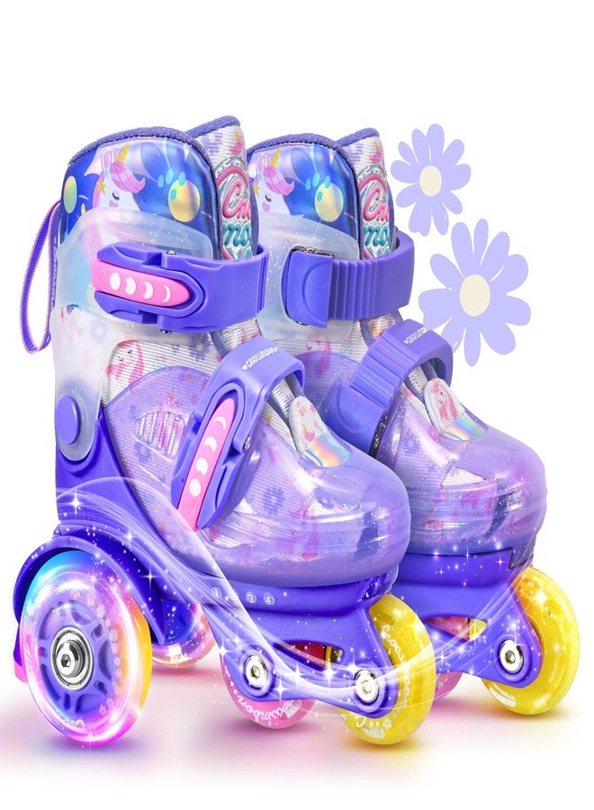 crossmoon Unicorn Toddler Roller Skates, 4 Adjustable Sizes, Fun Light-Up Wheels, Safety Three-Point Type, Breathable Upper, Beginner Roller Skates for Kids, Boys & Girls (Lavender Dream, XS-Small(8C-10.5C US)) - Image 1