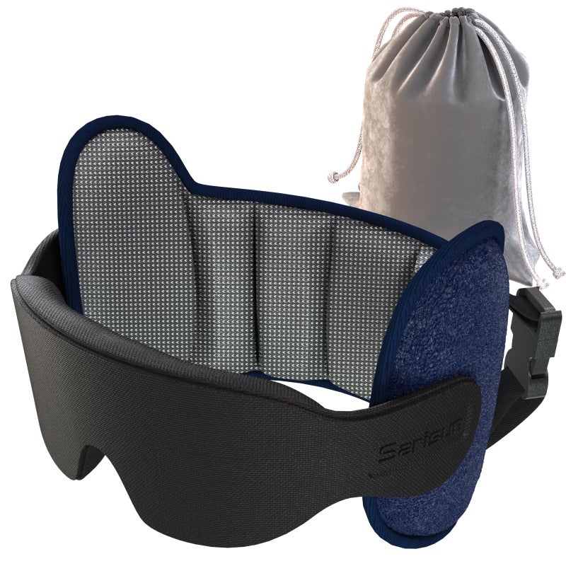 SARISUN Travel Pillow Upgrade Airplane Pillow for Long Flight 360 Support Headrest Travel Neck Pillow Eye Masks for Sleep Compact Airplane Travel Essentials Stop Bobblehead Mottled Grey