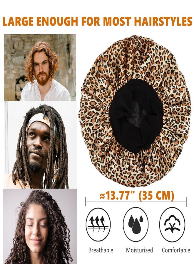 هيموسويس قبعة نوم للرجال، قبعة نوم للشعر، قبعات ساتان مزدوجة الطبقات للنساء ذوات الشعر الأسود المجعد والضفائر، قبعة نوم قابلة للعكس (كبيرة، أسود/نقشة جلد النمر) - Image 3