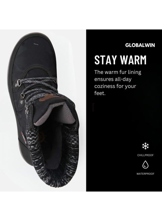 GLOBALWIN Women's Snow Boots Waterproof Mid-Calf Winter Boots for Women with Quilted Knit Panels, Warm Fleece Lining, and Non-Slip Insulated Outdoor Sole, 1841black, 6.5 - Image 4