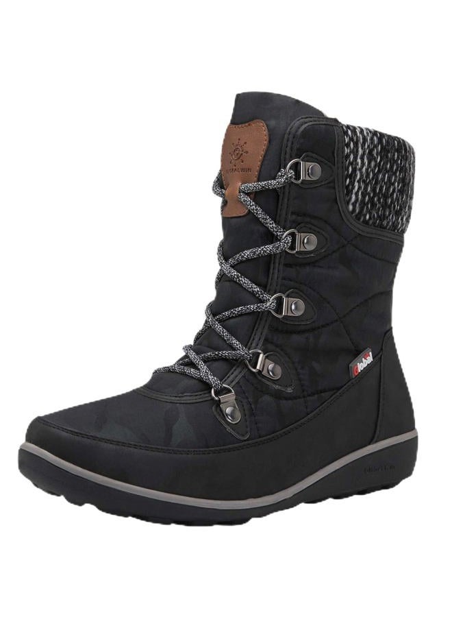 GLOBALWIN Women's Snow Boots Waterproof Mid-Calf Winter Boots for Women with Quilted Knit Panels, Warm Fleece Lining, and Non-Slip Insulated Outdoor Sole, 1841black, 6.5 - Image 1