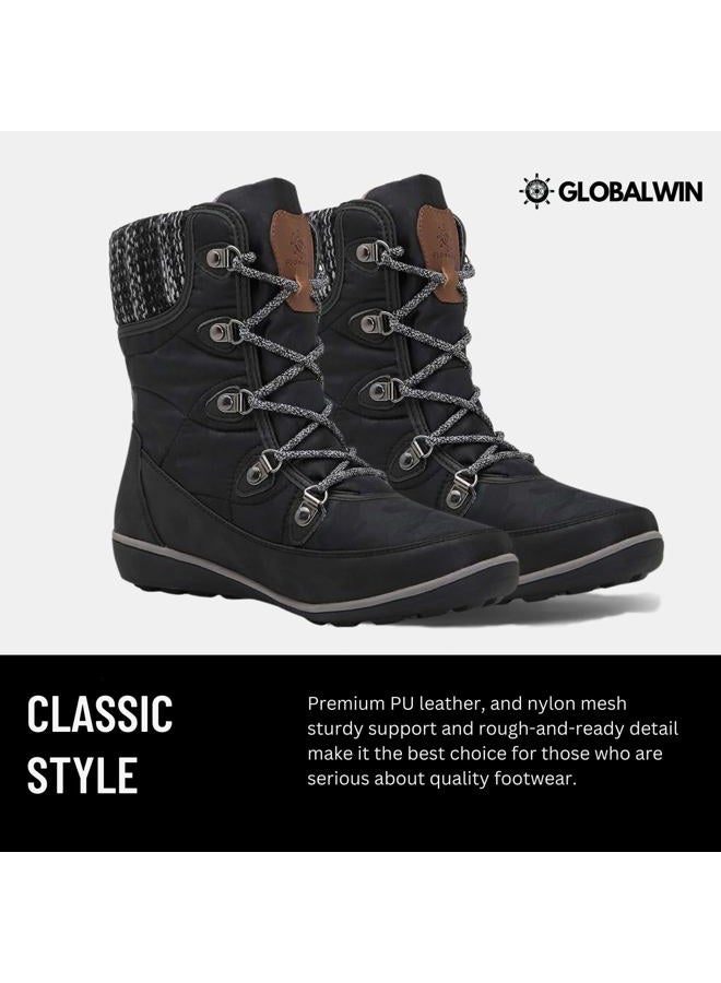 GLOBALWIN Women's Snow Boots Waterproof Mid-Calf Winter Boots for Women with Quilted Knit Panels, Warm Fleece Lining, and Non-Slip Insulated Outdoor Sole, 1841black, 6.5 - Image 2