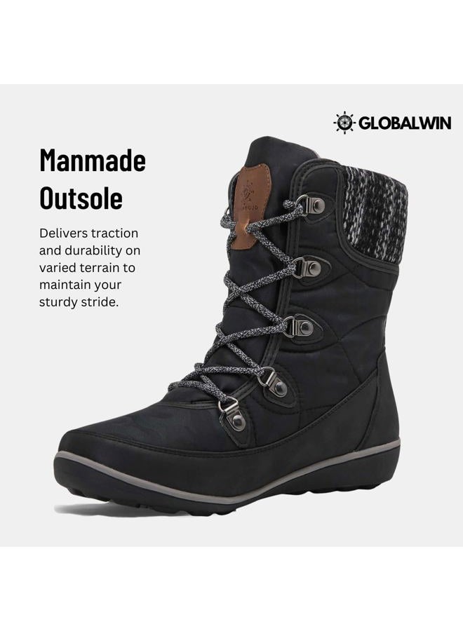 GLOBALWIN Women's Snow Boots Waterproof Mid-Calf Winter Boots for Women with Quilted Knit Panels, Warm Fleece Lining, and Non-Slip Insulated Outdoor Sole, 1841black, 6.5 - Image 3