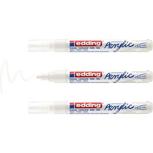 edding 5100 acrylic marker medium  white  3 waterproof acrylic paint marker  round nib 23mm  acrylic paint pen for drawing on canvas art paper and wood  acrylic markers for pebbles