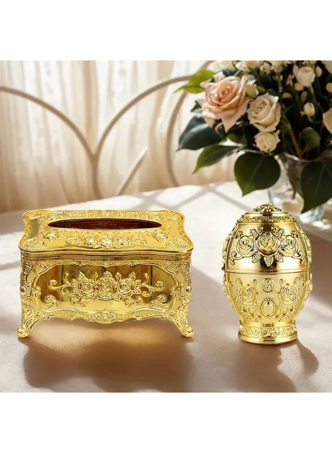 مجموعة علبة المناديل الذهبية الأوروبية الرجعية وحاملة أعواد الأسنان للمطبخ والفندق والمطعم - Image 3