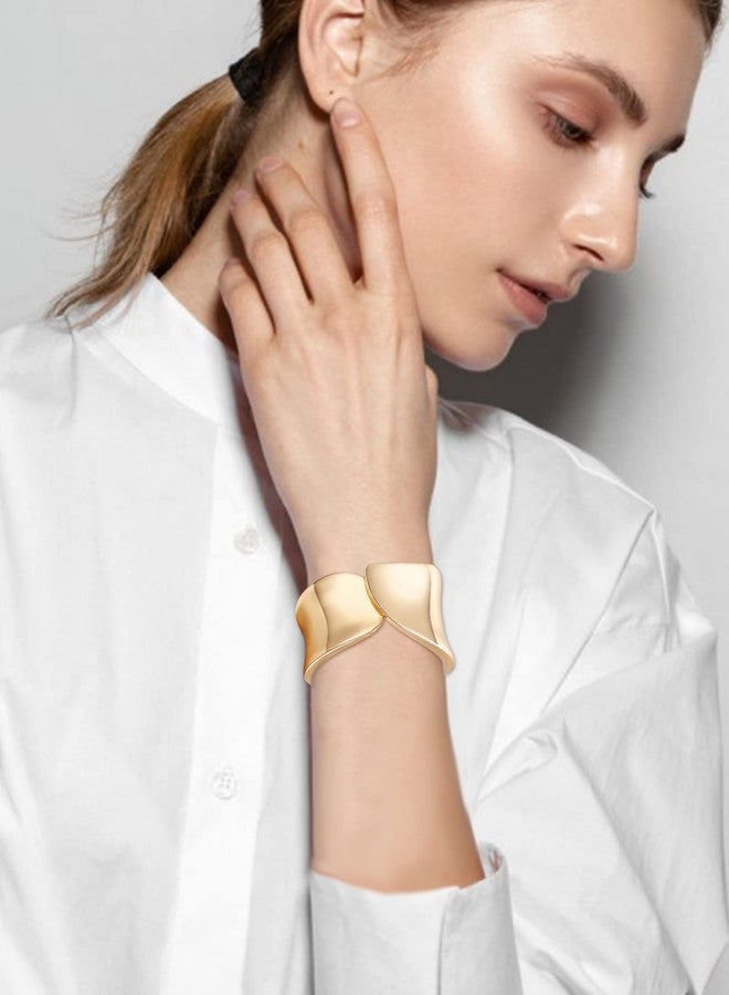 YANCHUN Gold Bangle Bracelets for Women Cuff Bangles Chunky Bracelets for Women 14K Gold Plated Trendy Wide Bracelet Trendy Jewelry Gifts - Image 2