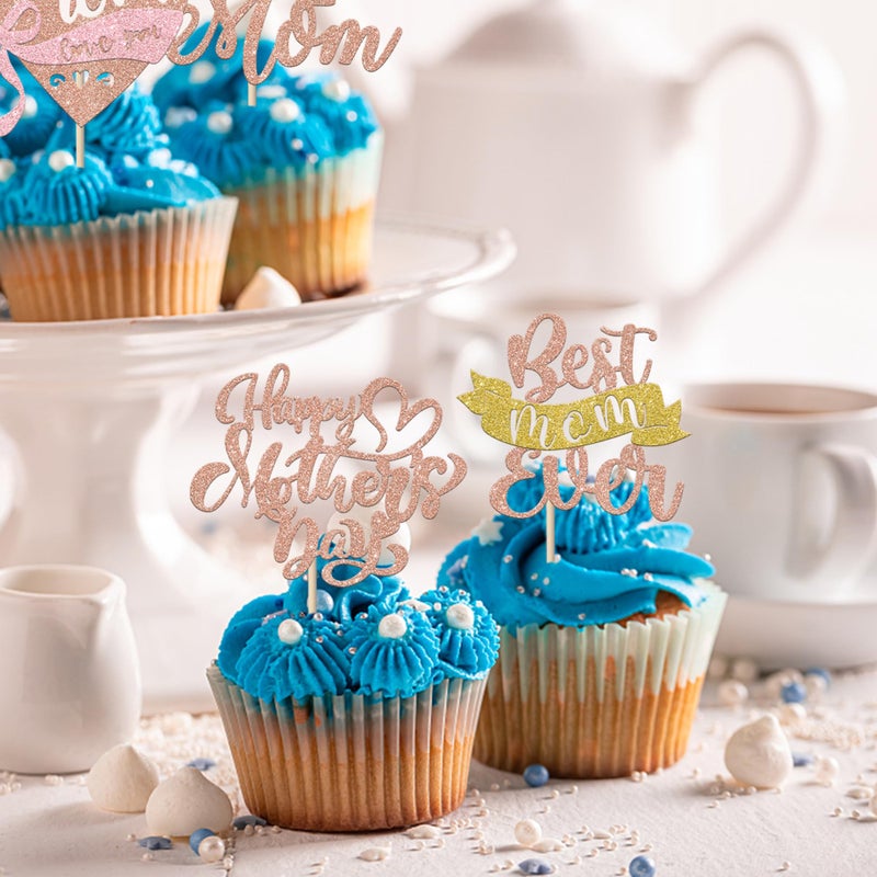 RSSTARXI 24 حزمة عيد أم سعيد Cupcake Cupcake Topcake Decoritations Decorts أفضل أمي على الإطلاق أحبك يا أمي كب كيك لالتقاطات عيد أم عيد أم سعيد. - Image 5