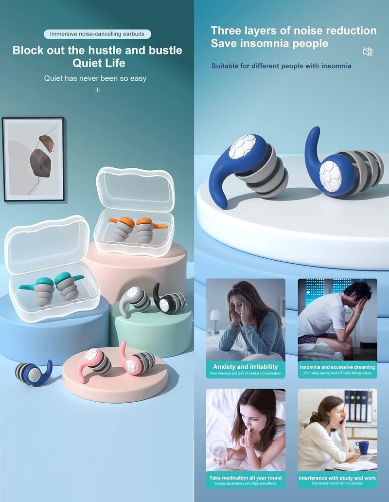 AUGEN Ear Plugs for Sleeping, Noise Canceling, Reusable Silicone Earplugs for Hearing Protection, Waterproof EarPlugs Suitable for Sleeping Swimming Studying Traveling Concerts Airplanes (White, 2) - Image 2