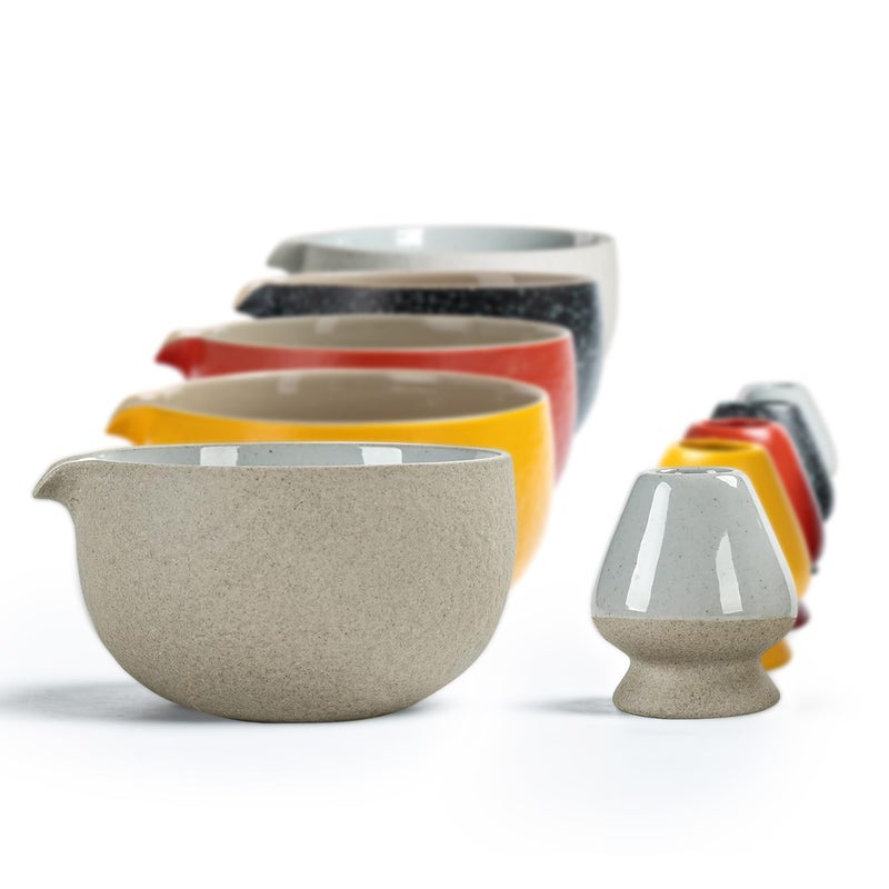 TEANAGOO Matcha Bowl with Spout, Ceramic Matcha Bowl and Whisk Holder, Matcha Chawan, Gray Matcha Cup with Matcha Stand, Green Tea Bowl, Gift Set for Matcha Lover, Matcha Bowl Set - Image 1