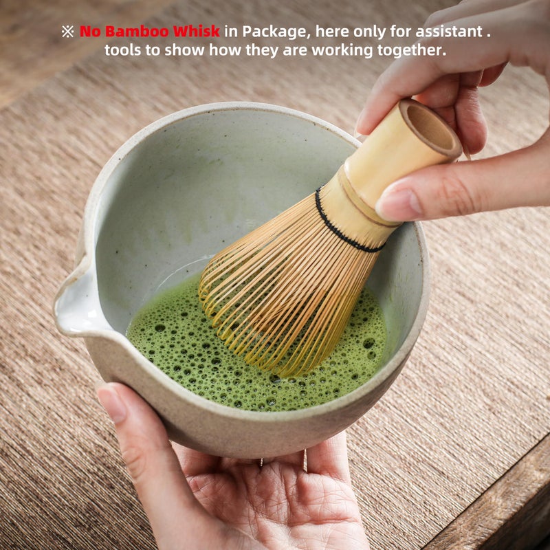 TEANAGOO Matcha Bowl with Spout, Ceramic Matcha Bowl and Whisk Holder, Matcha Chawan, Gray Matcha Cup with Matcha Stand, Green Tea Bowl, Gift Set for Matcha Lover, Matcha Bowl Set - Image 4