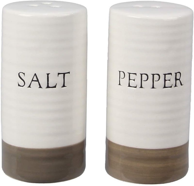 Young's Inc . Farmhouse Ceramic Salt and Pepper Shaker Set - Cute Kitchen Table Accessories and Decor, Small 3-Inch Modern White Rustic Dining Table Decor for Everyday Dining and Gift Giving - Image 1