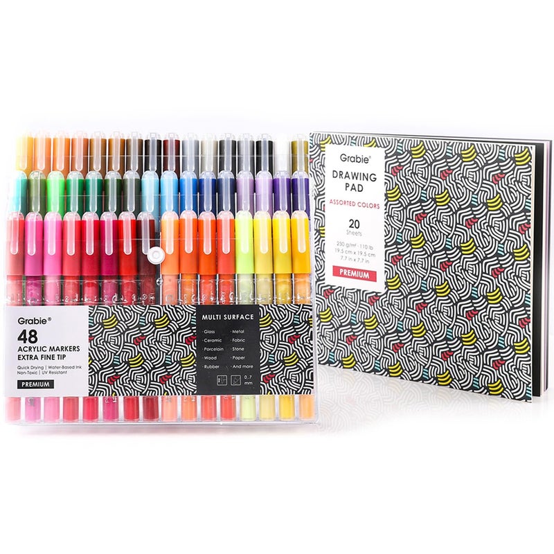 Grabie Acrylic Paint Pens, Acrylic Paint Markers, 48 Colors, 0.7 mm, Extra Fine Tip Paint Markers, Premium Paint Pens for Painting on Various Surface, Acrylic Paint Set, Art Supplies for Acrylic Paint - Image 2