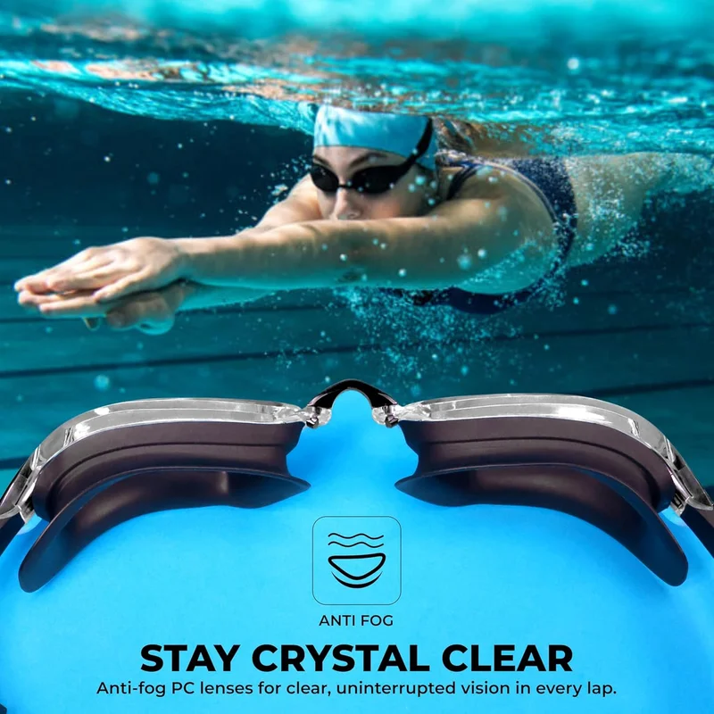 نيفيا NIVIA Viper 2.0 Swimming Goggles for Adults - Anti Fog, UV Protection, Comfort Fit, Black (Clear)