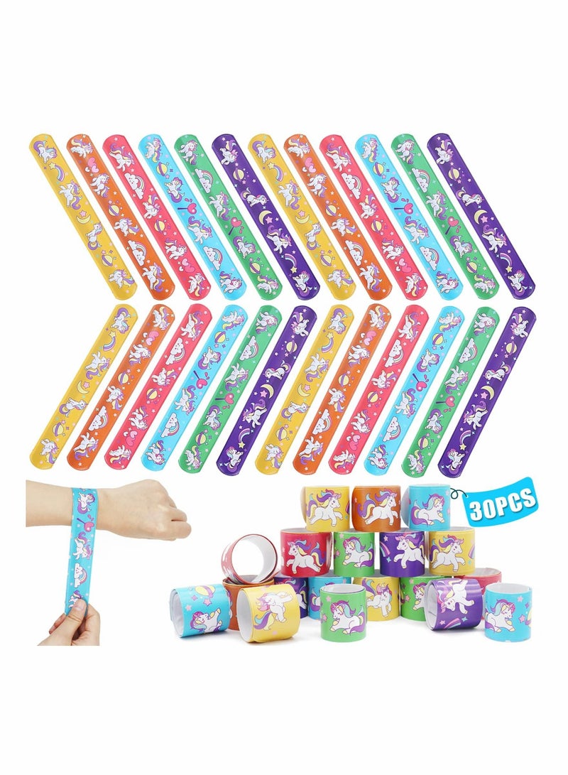 Excefore 30 Pcs Slap Bracelet for Kids Party Bag Fillers, Unicorn Wristbands Fun Boys and Girls Snap Bands Bulk Vinyl Rolls - Image 1