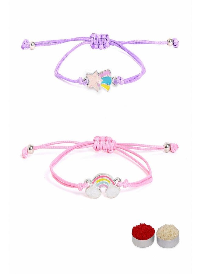 El Regalo 2PCs Cute Kids Bracelet Rakhi Combo Sets- Fancy Kids Rakhi for Brother/Sister with Roli Chwal, Rakhi Message Card in Rakhi Box for Babies/Toddlers/Kids (Rainbow & Star Rakhi) - Image 1
