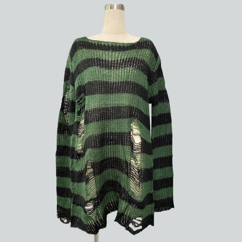 New Women Striped Knit Sweater Pullover long rose red  - Image 5