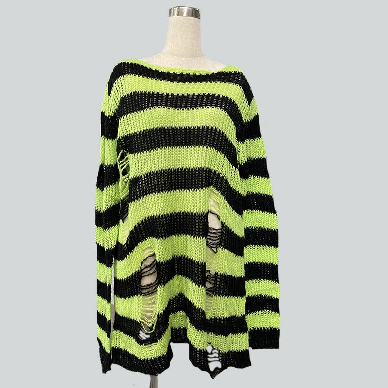 New Women Striped Knit Sweater Pullover long rose red  - Image 2