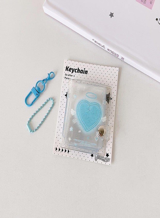 Qzinxja 2Pcs Blue Pink Mini Photocard Binder Holder Shiny Transparent Mini Photo Album With Pendant Keychain Hollow Heart Photo Card Binder Cute 2 Inch Photocard Album 32 Pockets PVC Kawaii Photo Card Book - Image 4