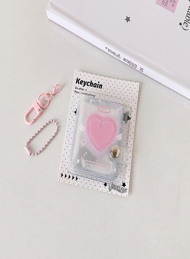 Qzinxja 2Pcs Blue Pink Mini Photocard Binder Holder Shiny Transparent Mini Photo Album With Pendant Keychain Hollow Heart Photo Card Binder Cute 2 Inch Photocard Album 32 Pockets PVC Kawaii Photo Card Book - Image 3