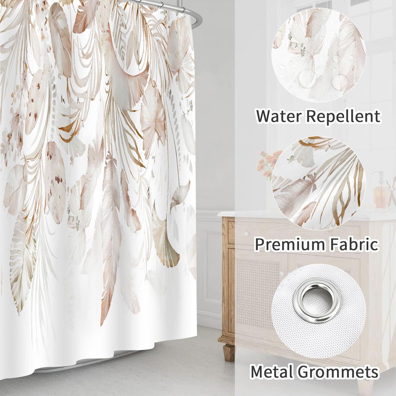 ZCHOMI Boho Leaves Shower Curtain Watercolor Tan Beige Palm Leaf Floral Bathroom Curtains Waterproof Polyester Fabric Bath Curtain 72 x 72 Inch with 12 Plastic Hooks - Image 4