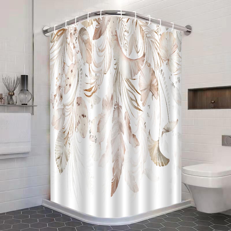 ZCHOMI Boho Leaves Shower Curtain Watercolor Tan Beige Palm Leaf Floral Bathroom Curtains Waterproof Polyester Fabric Bath Curtain 72 x 72 Inch with 12 Plastic Hooks - Image 3