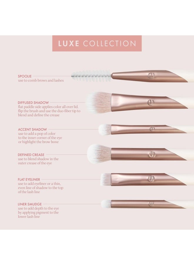 Ecotools Luxe Exquisite Eye Makeup Brush Kit, For Eyeshadow, Eyeliner, & Brow Makeup, Professional Eye Brush Set, Eco-Friendly Makeup Tools, Synthetic Bristles, Cruelty Free & Vegan, 6 Piece Set - Image 4