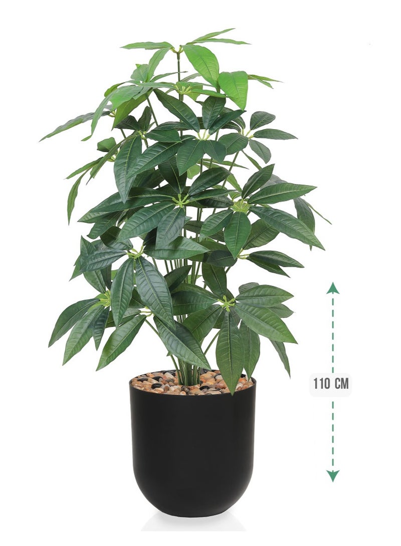 Tala Artificial Mango Leaf Plant with Dense Realistic Foliage, 24 Branches | Round Plastic Pot Decorated with Natural Pebbles | 110 cm Height - Image 1