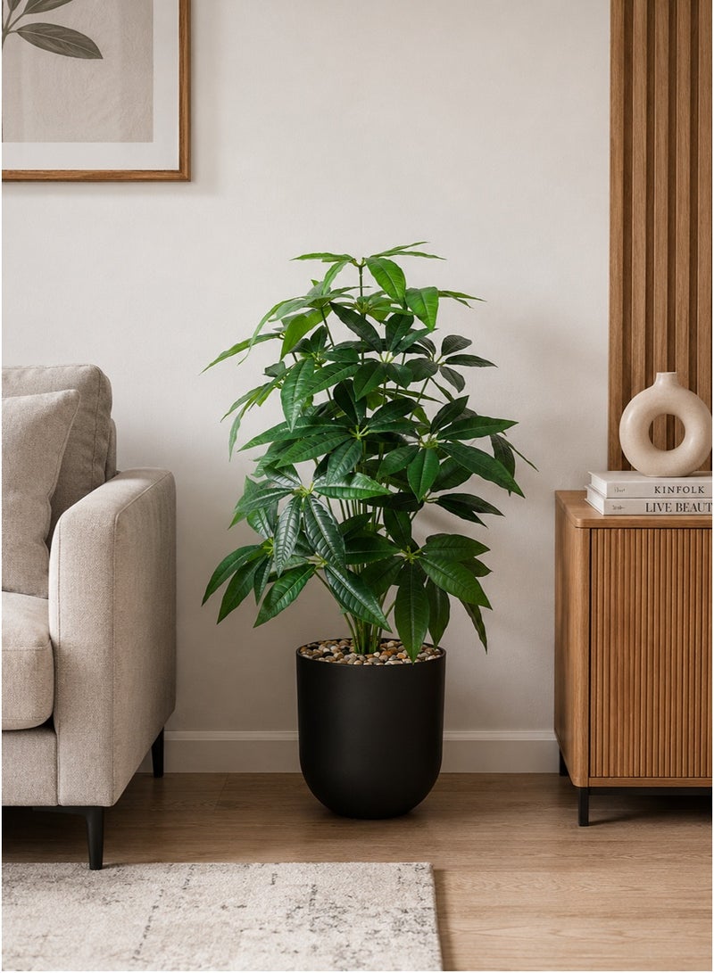 Tala Artificial Mango Leaf Plant with Dense Realistic Foliage, 24 Branches | Round Plastic Pot Decorated with Natural Pebbles | 110 cm Height - Image 2